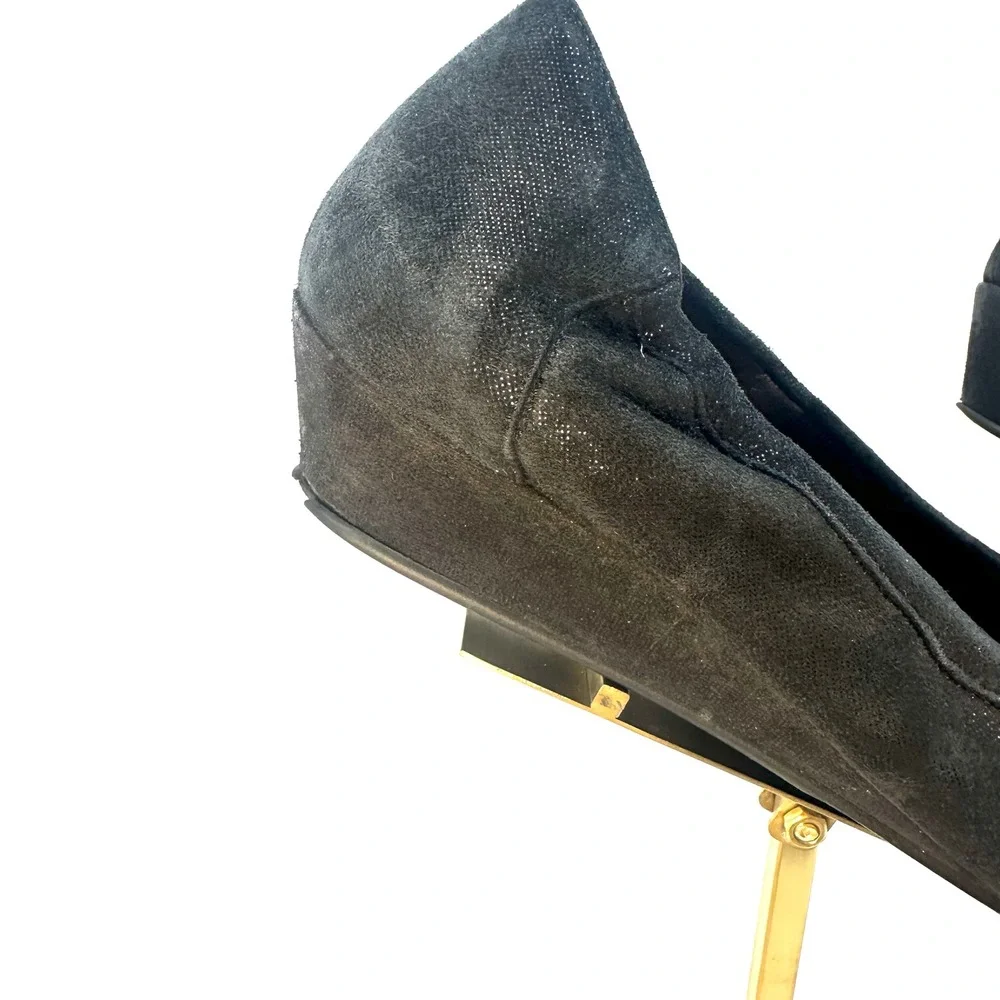 AGL Attilio Giusti Leombruni Black Suede Fabric Wedge Pumps Buckle‎ Italy 40.5